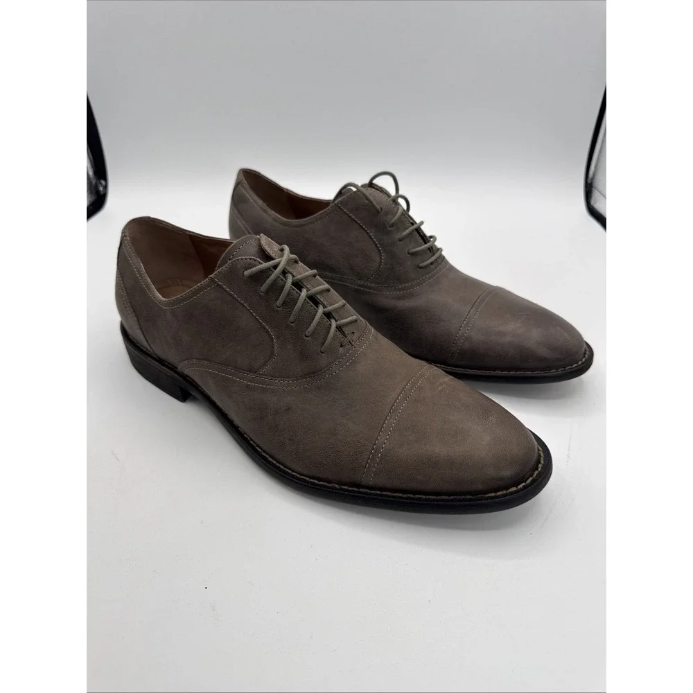 Joseph Abboud Taupe Gray Smooth Lace Up Oxford Men's Dress Shoes 10 Nice